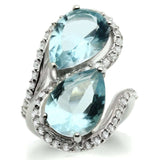 LOS548 - Silver 925 Sterling Silver Ring with Synthetic Synthetic Glass in Sea Blue - Alamode - Flyclothing LLC