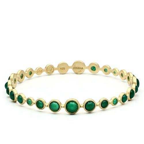LOS550 - Matte Gold 925 Sterling Silver Bangle with Semi-Precious Onyx in Emerald - Alamode - Flyclothing LLC