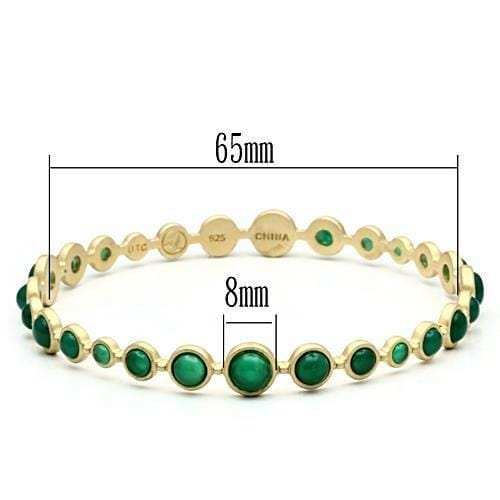 LOS550 - Matte Gold 925 Sterling Silver Bangle with Semi-Precious Onyx in Emerald - Alamode - Flyclothing LLC