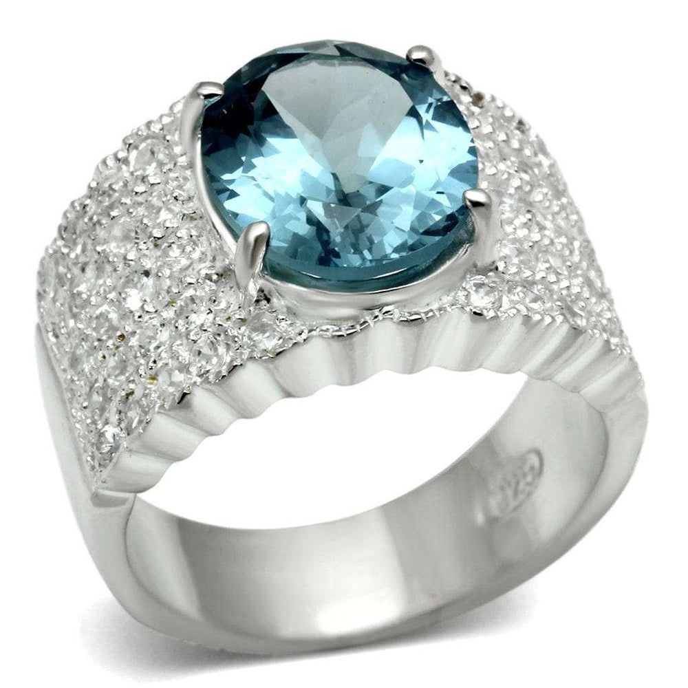 LOS551 - Silver 925 Sterling Silver Ring with Synthetic Spinel in Sea Blue - Alamode - Flyclothing LLC