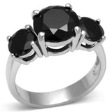 LOS554 - Rhodium 925 Sterling Silver Ring with AAA Grade CZ in Jet - Alamode - Flyclothing LLC