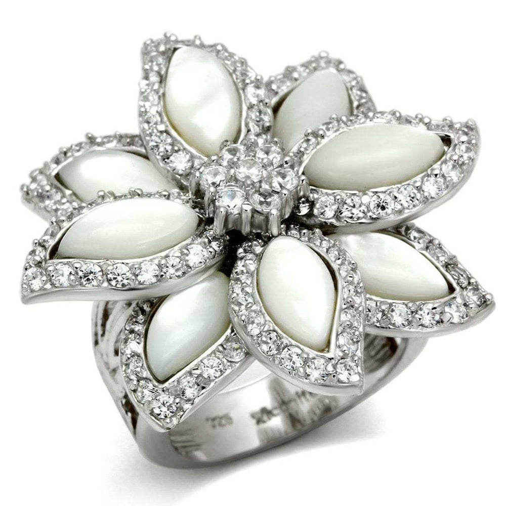 LOS556 - Rhodium 925 Sterling Silver Ring with Precious Stone Conch in White - Alamode - Flyclothing LLC
