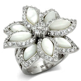 LOS556 - Rhodium 925 Sterling Silver Ring with Precious Stone Conch in White - Alamode - Flyclothing LLC