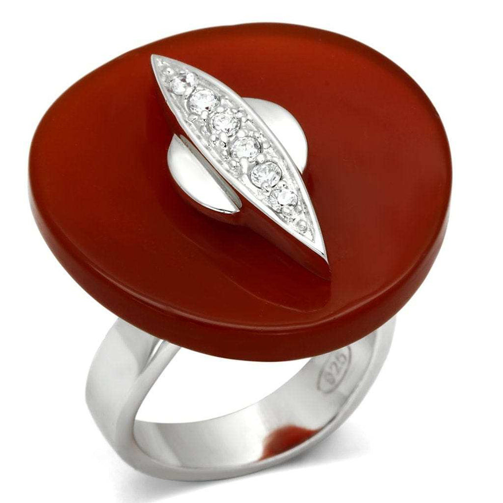 LOS565 - Rhodium 925 Sterling Silver Ring with Semi-Precious Agate in Garnet - Alamode - Flyclothing LLC