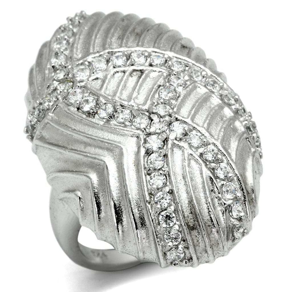 LOS569 - Rhodium 925 Sterling Silver Ring with AAA Grade CZ in Clear - Alamode - Flyclothing LLC