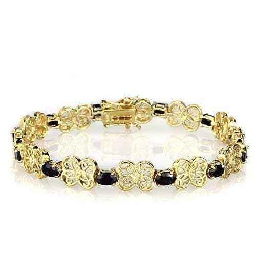 LOS602 - Gold 925 Sterling Silver Bracelet with AAA Grade CZ in Jet - Alamode - Flyclothing LLC