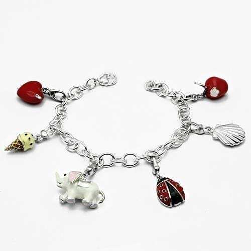 LOS607 - Silver 925 Sterling Silver Bracelet with Epoxy in Multi Color - Alamode - Flyclothing LLC