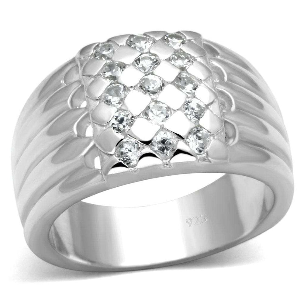 LOS639 - Silver 925 Sterling Silver Ring with AAA Grade CZ in Clear - Alamode - Flyclothing LLC
