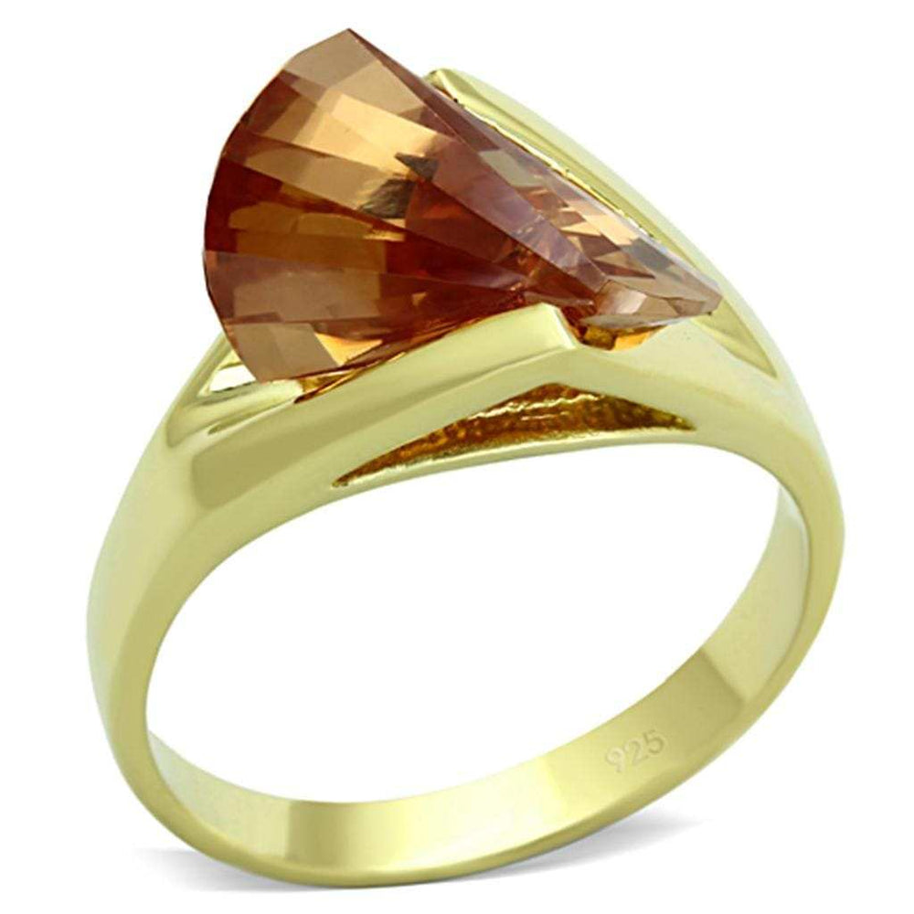 LOS645 - Gold 925 Sterling Silver Ring with AAA Grade CZ in Champagne - Alamode - Flyclothing LLC