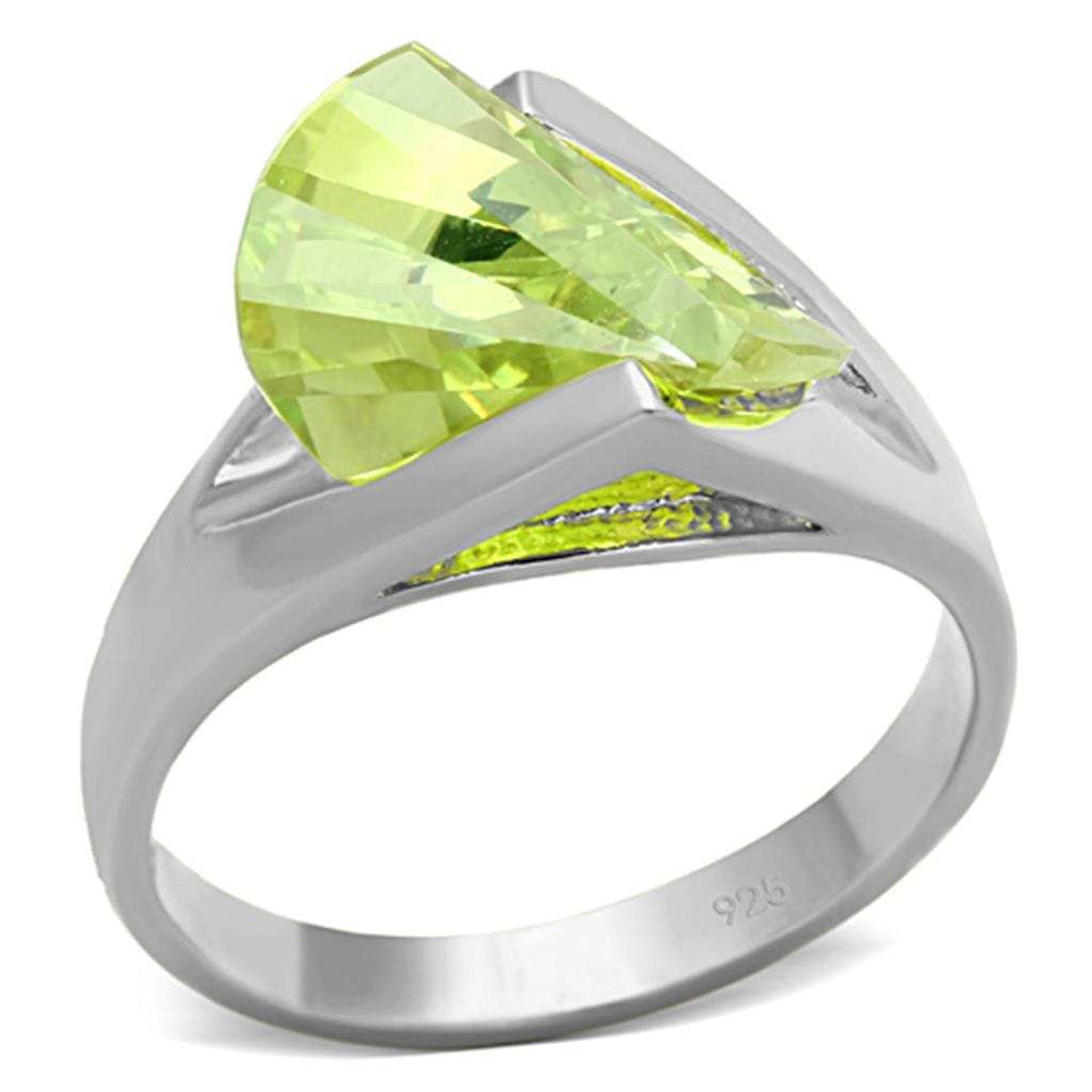 LOS646 - Silver 925 Sterling Silver Ring with AAA Grade CZ in Apple Green color - Alamode - Flyclothing LLC