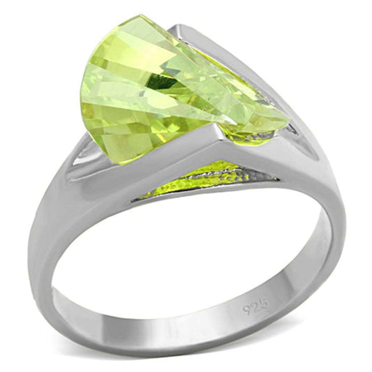 LOS646 - Silver 925 Sterling Silver Ring with AAA Grade CZ in Apple Green color - Alamode - Flyclothing LLC