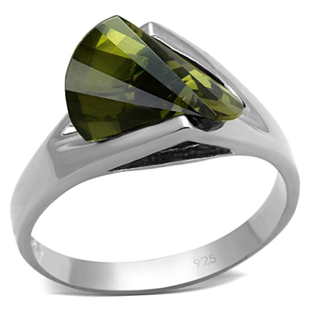 LOS654 - Rhodium 925 Sterling Silver Ring with AAA Grade CZ in Olivine color - Alamode - Flyclothing LLC
