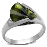 LOS654 - Rhodium 925 Sterling Silver Ring with AAA Grade CZ in Olivine color - Alamode - Flyclothing LLC