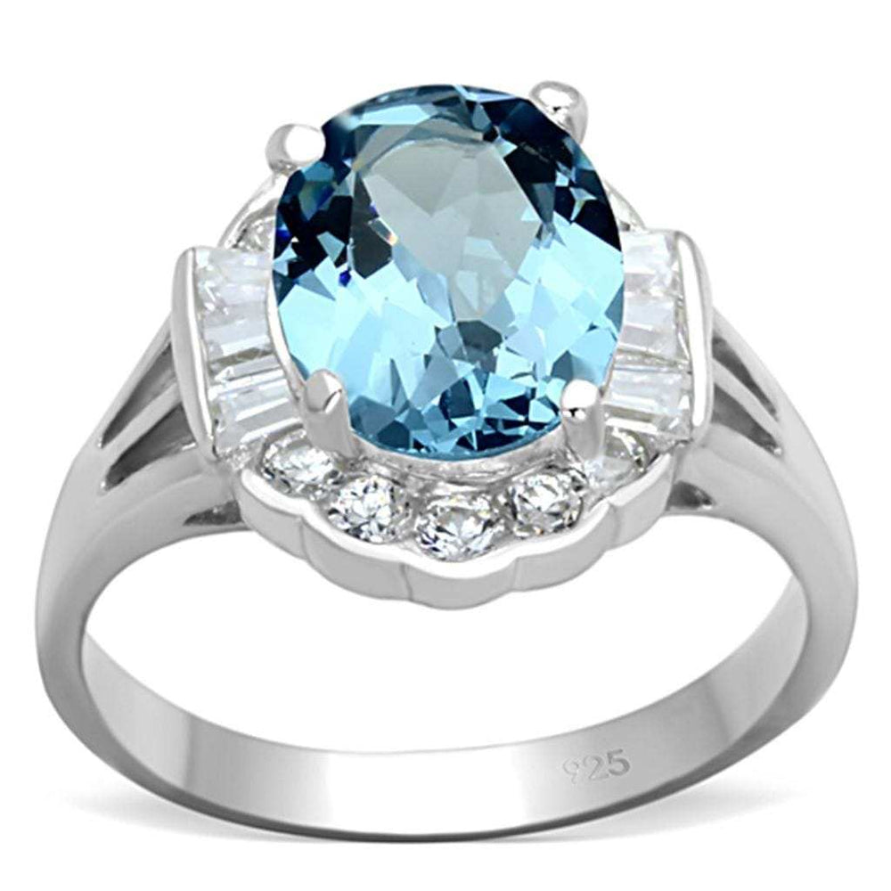 LOS658 - Silver 925 Sterling Silver Ring with Synthetic Spinel in Sea Blue - Alamode - Flyclothing LLC