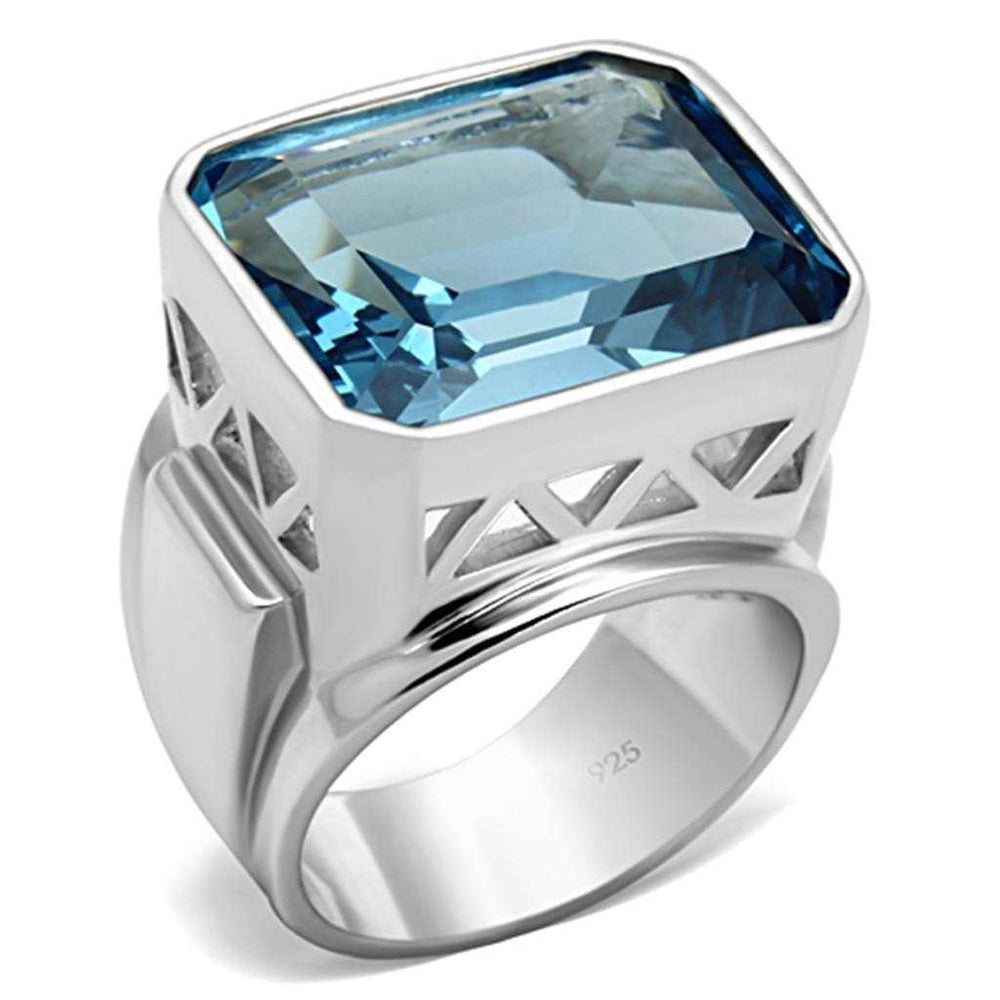 LOS669 - Silver 925 Sterling Silver Ring with Synthetic Spinel in Sea Blue - Alamode - Flyclothing LLC