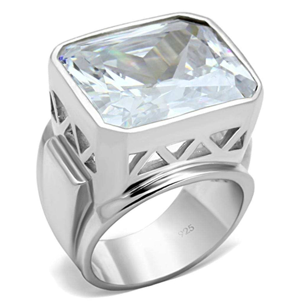 LOS670 - Silver 925 Sterling Silver Ring with AAA Grade CZ in Clear - Alamode - Flyclothing LLC