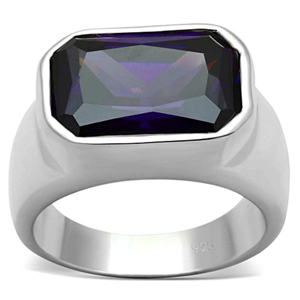 LOS672 - Silver 925 Sterling Silver Ring with AAA Grade CZ in Amethyst - Alamode - Flyclothing LLC