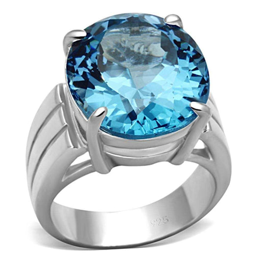 LOS676 - Silver 925 Sterling Silver Ring with Synthetic Spinel in Sea Blue - Alamode - Flyclothing LLC