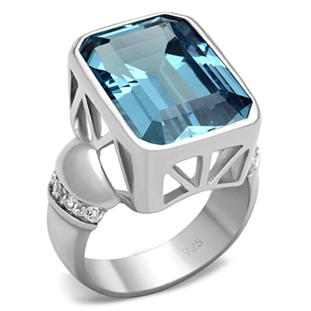 LOS679 - Silver 925 Sterling Silver Ring with Synthetic Spinel in Sea Blue - Alamode - Flyclothing LLC