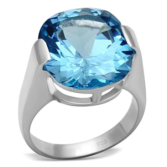 LOS687 - Silver 925 Sterling Silver Ring with Synthetic Spinel in Sea Blue - Alamode - Flyclothing LLC
