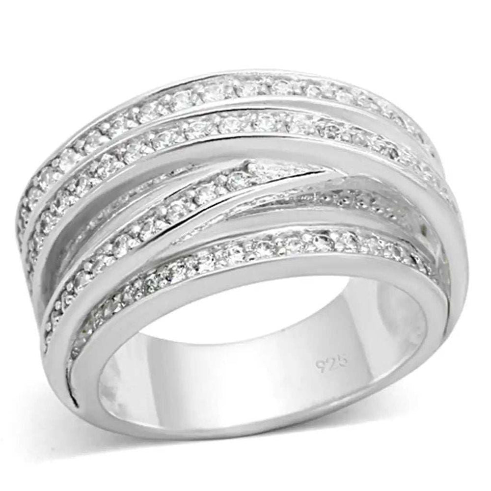 LOS716 - Silver 925 Sterling Silver Ring with AAA Grade CZ in Clear - Alamode - Flyclothing LLC