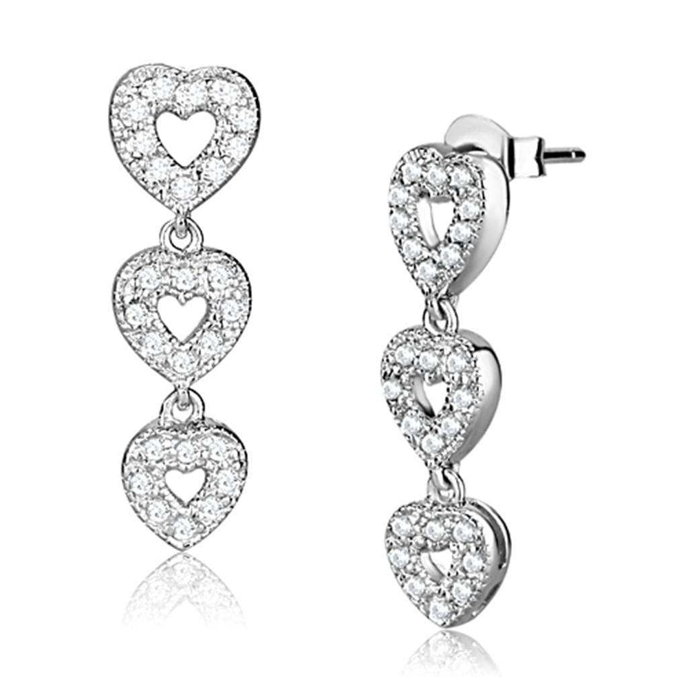 LOS722 - Rhodium 925 Sterling Silver Earrings with AAA Grade CZ in Clear - Alamode - Flyclothing LLC