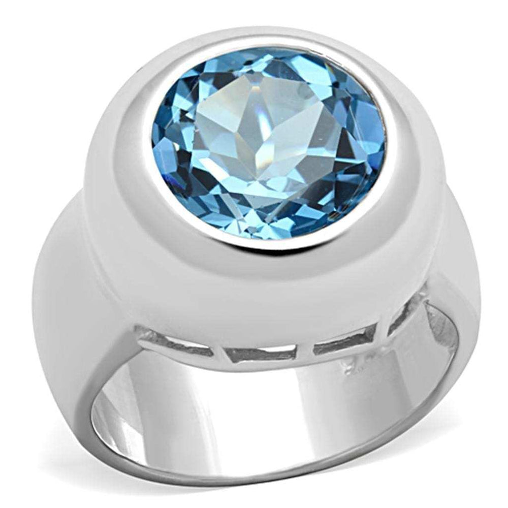 LOS737 - Silver 925 Sterling Silver Ring with Synthetic Spinel in Sea Blue - Alamode - Flyclothing LLC
