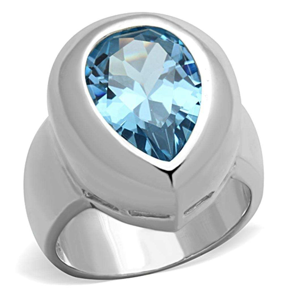 LOS739 - Silver 925 Sterling Silver Ring with Synthetic Spinel in Sea Blue - Alamode - Flyclothing LLC