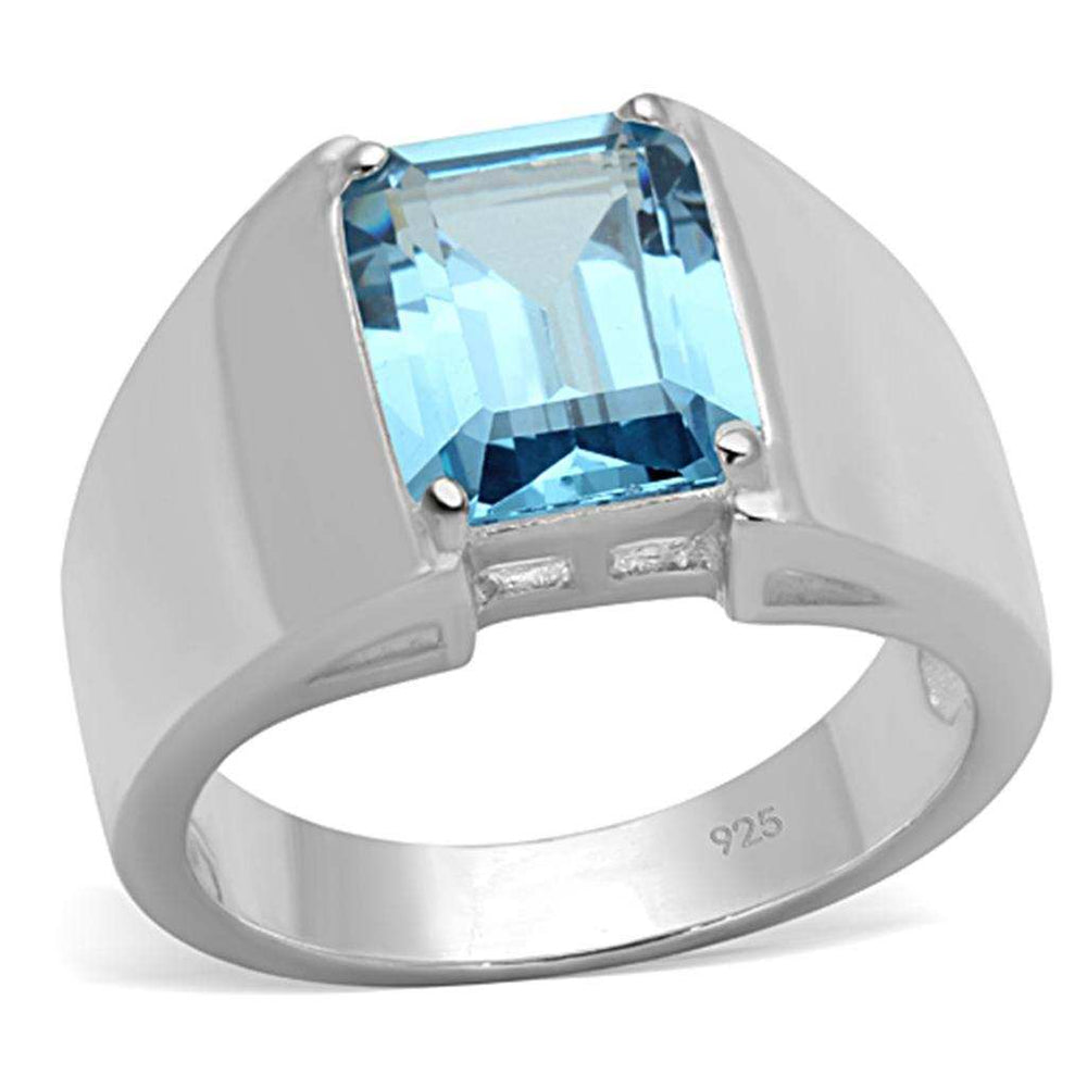 LOS742 - Silver 925 Sterling Silver Ring with Synthetic Spinel in Sea Blue - Alamode - Flyclothing LLC
