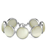 LOS762 - High-Polished 925 Sterling Silver Bracelet with Synthetic Cat Eye in White - Alamode - Flyclothing LLC