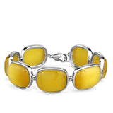 LOS763 - Rhodium 925 Sterling Silver Bracelet with Synthetic Cat Eye in Topaz - Alamode - Flyclothing LLC