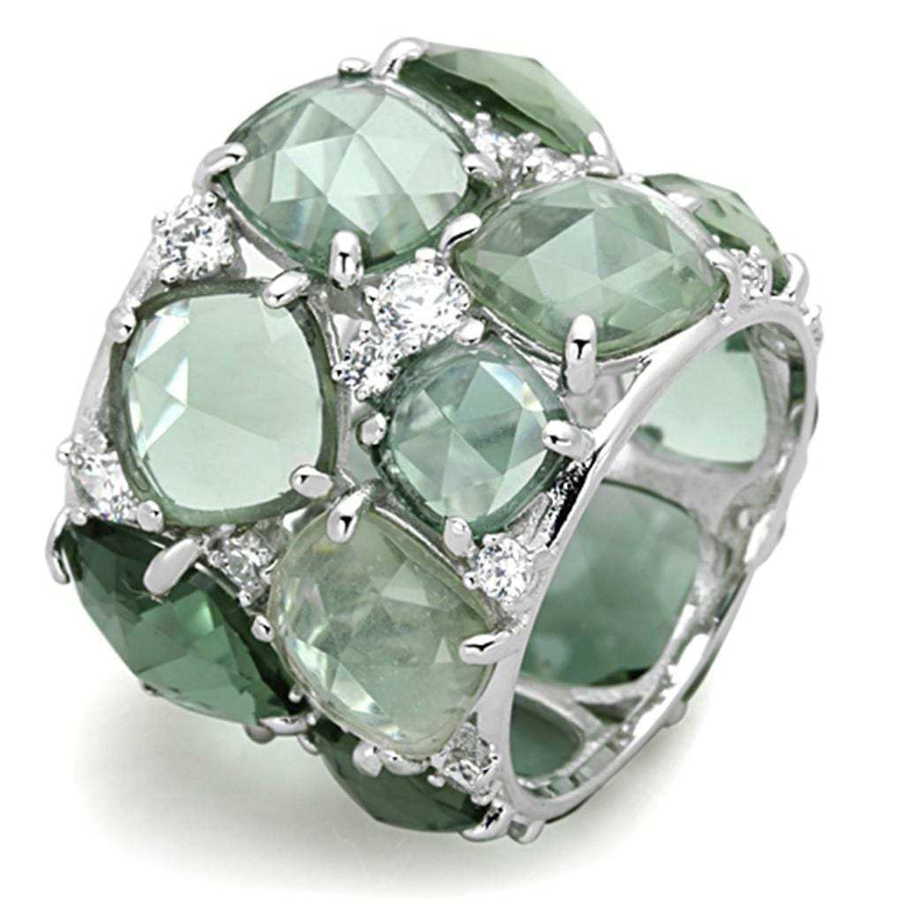LOS764 - Rhodium 925 Sterling Silver Ring with Synthetic Synthetic Glass in Emerald - Alamode - Flyclothing LLC