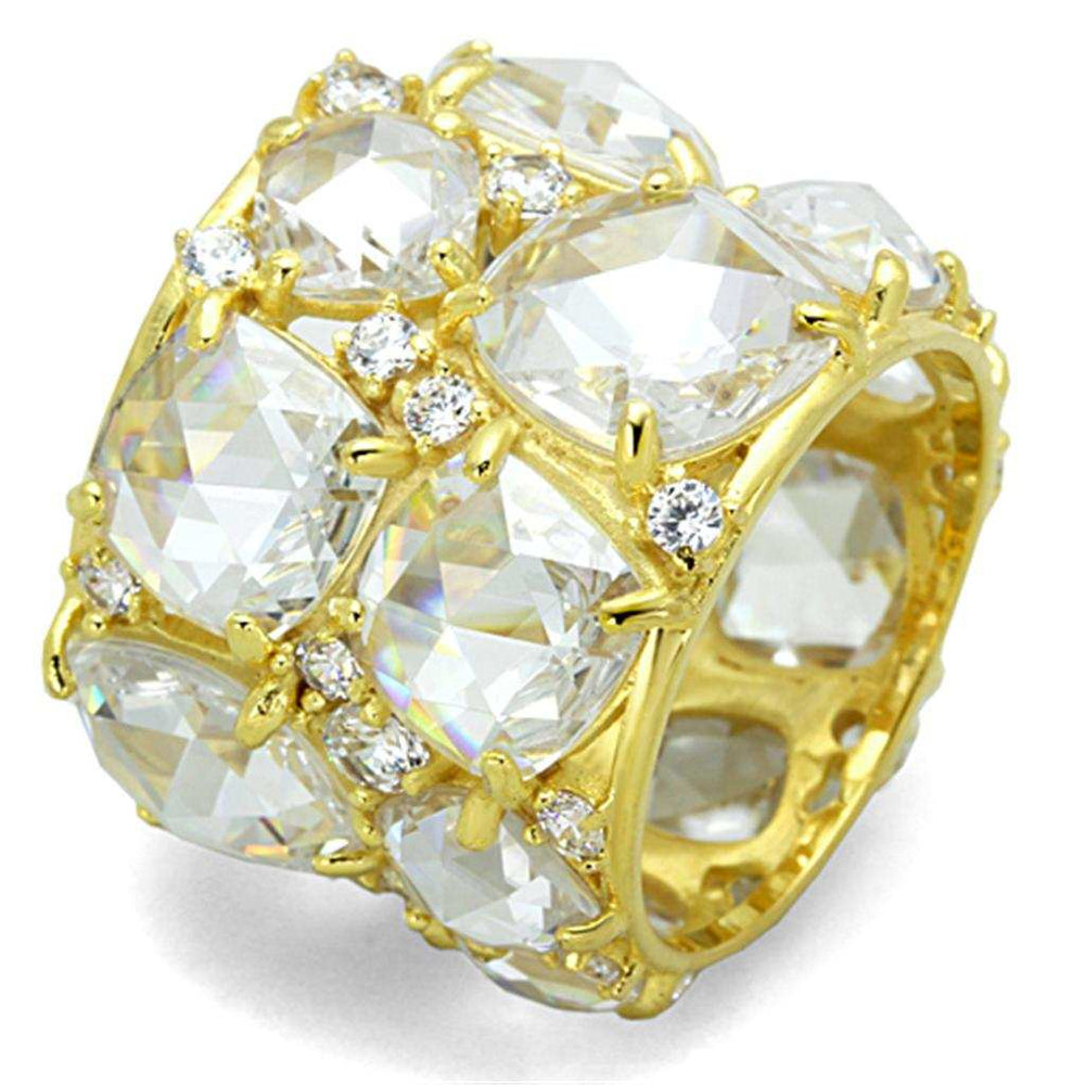LOS765 - Gold 925 Sterling Silver Ring with AAA Grade CZ in Clear - Alamode - Flyclothing LLC
