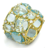 LOS766 - Gold 925 Sterling Silver Ring with Synthetic Synthetic Glass in Sea Blue - Alamode - Flyclothing LLC