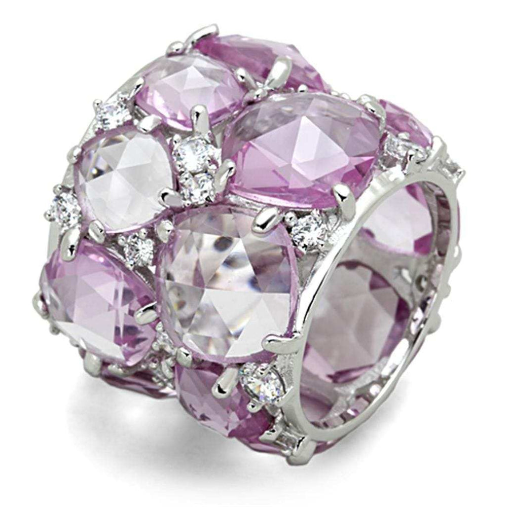 LOS768 - Rhodium 925 Sterling Silver Ring with Synthetic Corundum in Light Rose - Alamode - Flyclothing LLC