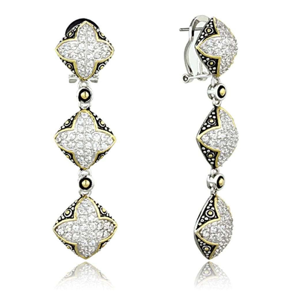 LOS777 - Reverse Two-Tone 925 Sterling Silver Earrings with AAA Grade CZ in Clear - Alamode - Flyclothing LLC