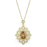 LOS784 - Gold 925 Sterling Silver Chain Pendant with AAA Grade CZ in Champagne - Alamode - Flyclothing LLC