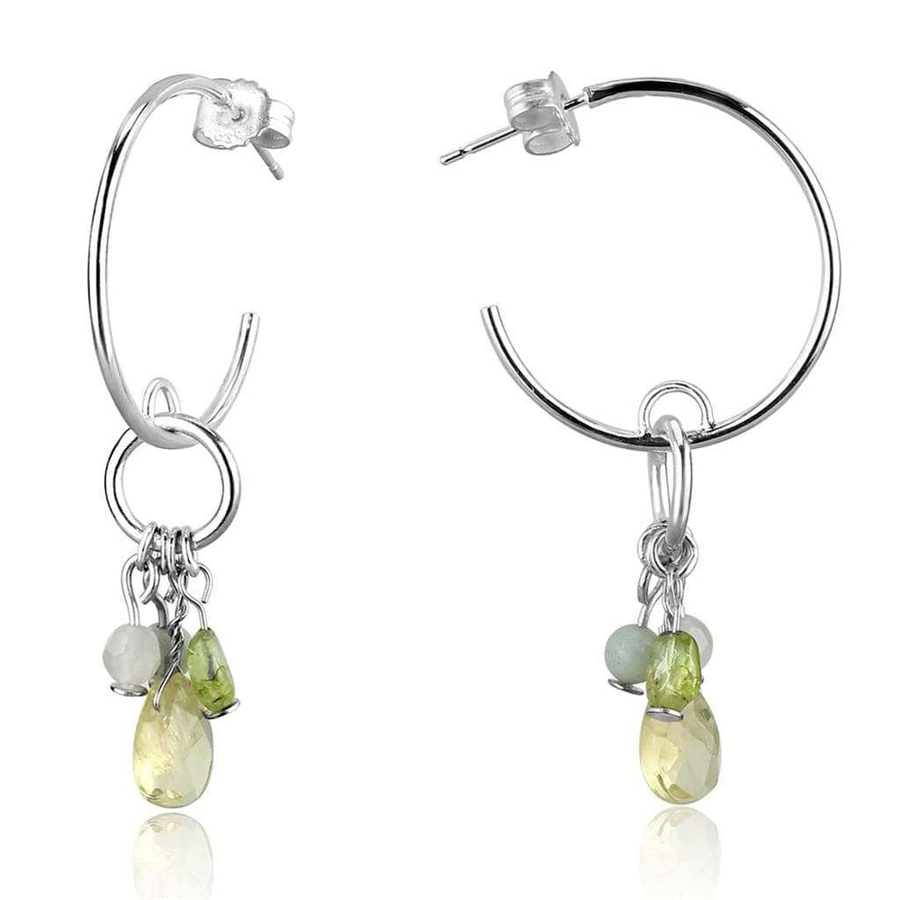 LOS785 - Silver 925 Sterling Silver Earrings with Synthetic Glass Bead in Multi Color - Alamode - Flyclothing LLC