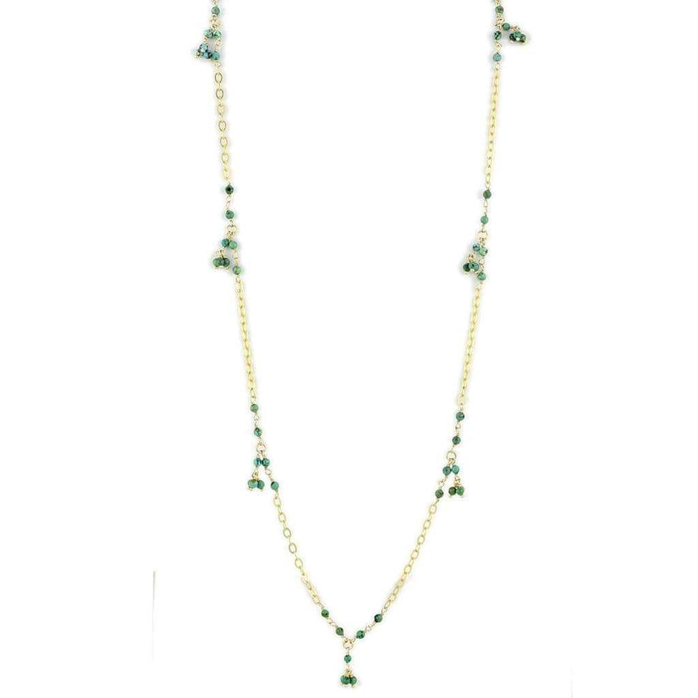 LOS794 - Matte Gold 925 Sterling Silver Necklace with Semi-Precious Turquoise in Emerald - Alamode - Flyclothing LLC