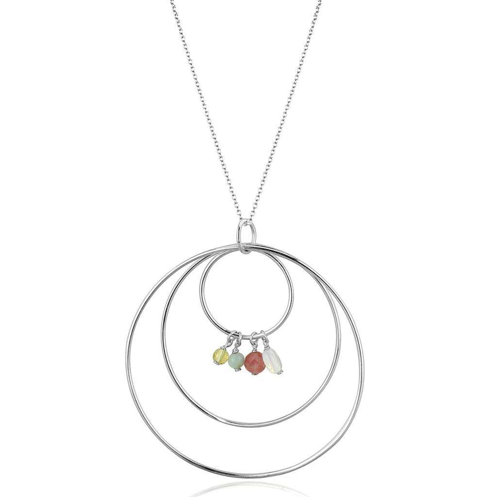 LOS795 - Silver 925 Sterling Silver Necklace with Synthetic Jade in Multi Color - Alamode - Flyclothing LLC