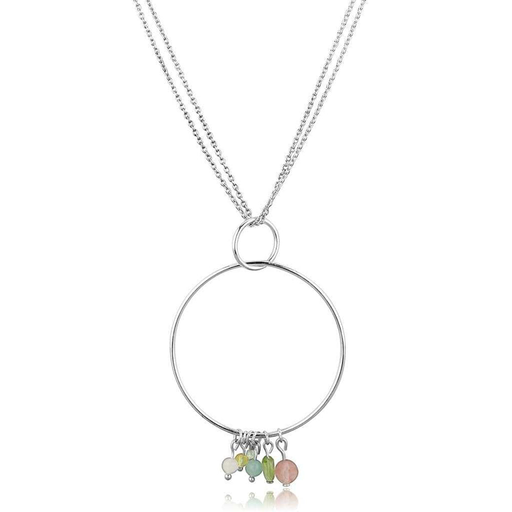 LOS796 - Silver 925 Sterling Silver Necklace with Synthetic Glass Bead in Multi Color - Alamode - Flyclothing LLC