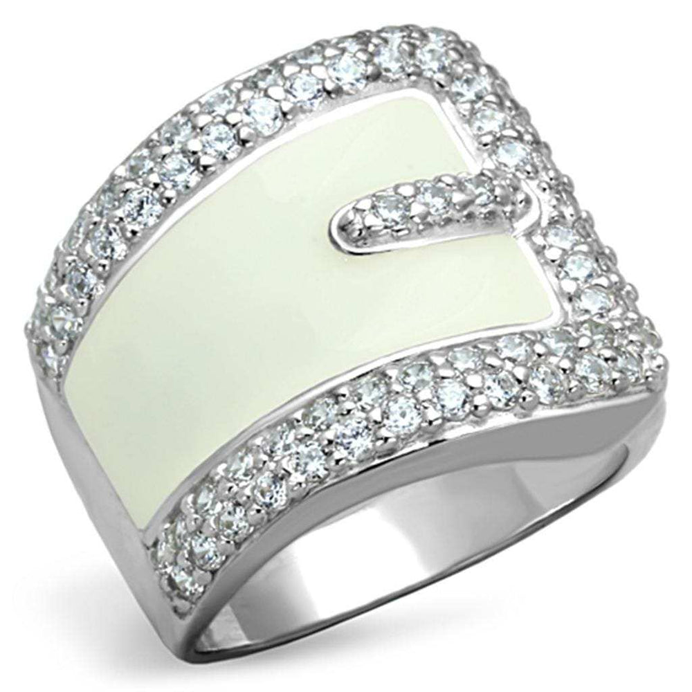 LOS804 - Rhodium 925 Sterling Silver Ring with AAA Grade CZ in Clear - Alamode - Flyclothing LLC