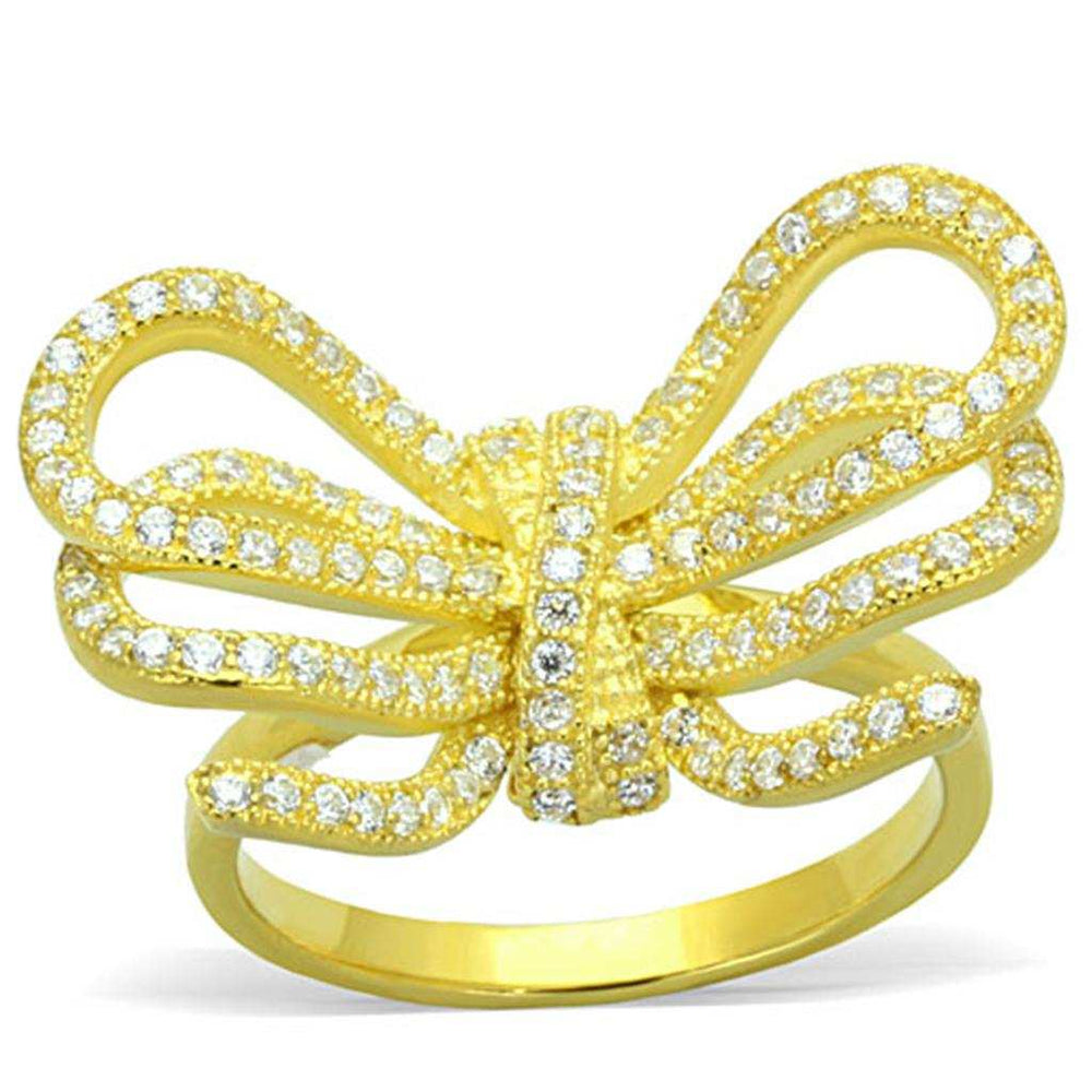 LOS809 - Gold 925 Sterling Silver Ring with AAA Grade CZ in Clear - Alamode - Flyclothing LLC