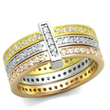 LOS811 - Rhodium + Gold + Rose Gold 925 Sterling Silver Ring with AAA Grade CZ in Clear - Alamode - Flyclothing LLC