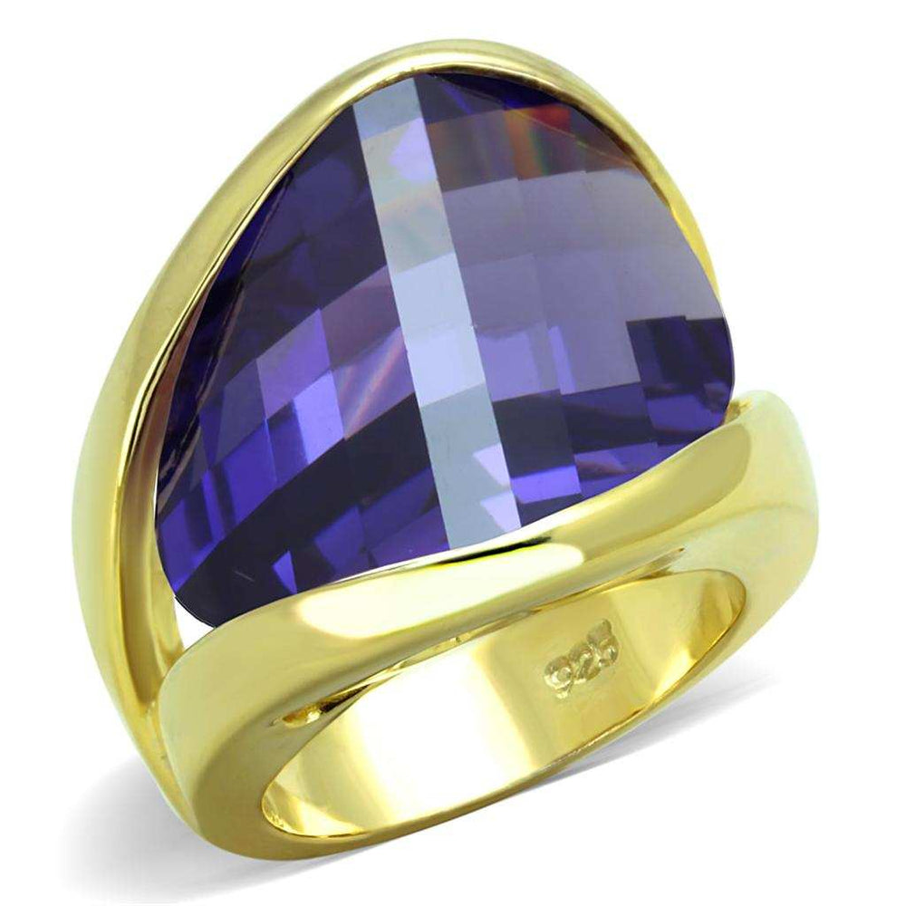LOS821 - Gold 925 Sterling Silver Ring with AAA Grade CZ in Tanzanite - Alamode - Flyclothing LLC