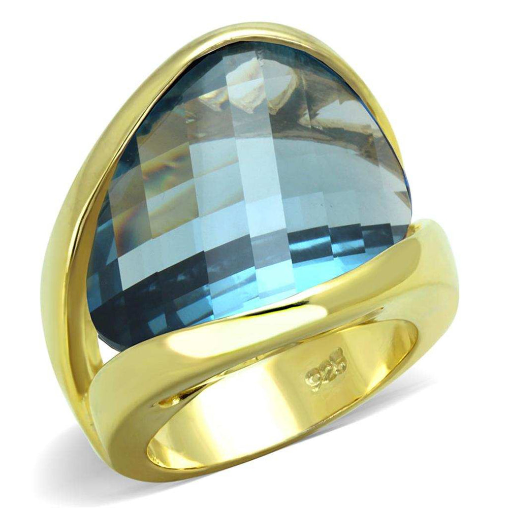LOS826 - Gold 925 Sterling Silver Ring with Synthetic Synthetic Glass in Sea Blue - Alamode - Flyclothing LLC