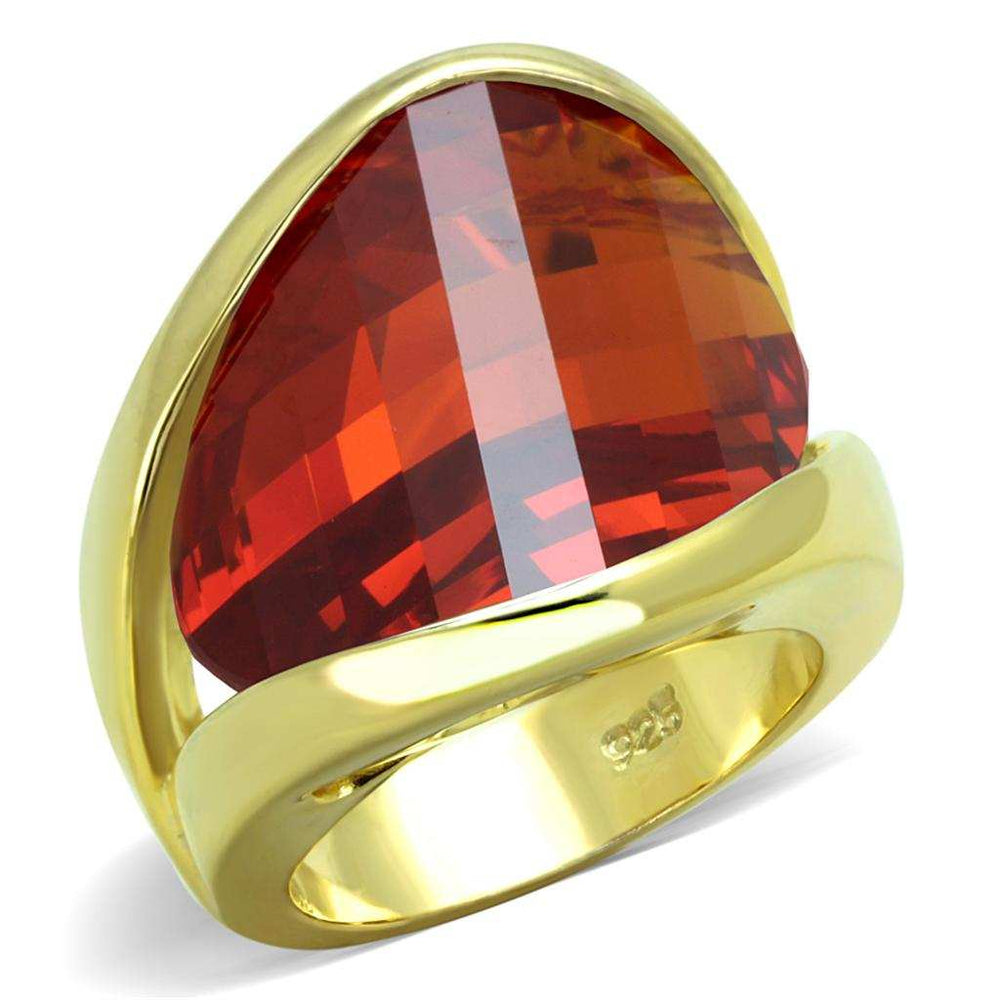 LOS828 - Gold 925 Sterling Silver Ring with AAA Grade CZ in Orange - Alamode - Flyclothing LLC
