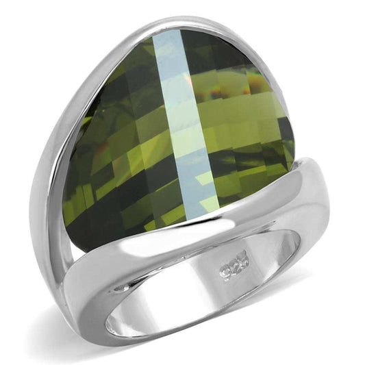 LOS829 - Rhodium 925 Sterling Silver Ring with AAA Grade CZ in Olivine color - Alamode - Flyclothing LLC