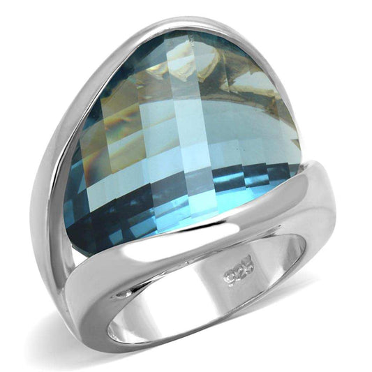 LOS831 - Rhodium 925 Sterling Silver Ring with Synthetic Synthetic Glass in Sea Blue - Alamode - Flyclothing LLC
