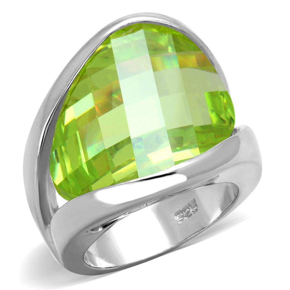 LOS832 - Rhodium 925 Sterling Silver Ring with AAA Grade CZ in Apple Green color - Alamode - Flyclothing LLC